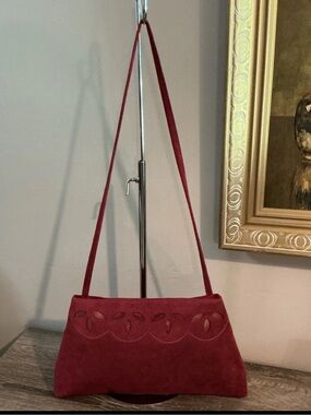 REVA Vintage Ultra Suede Burgundy Shoulder Bag Cutout Design EUC 12x7